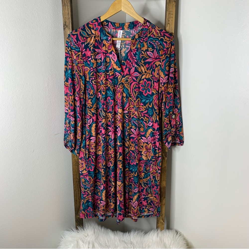 Dear Scarlett Floral Print Dress with Pink and Blue Accents - Picture 2 of 5